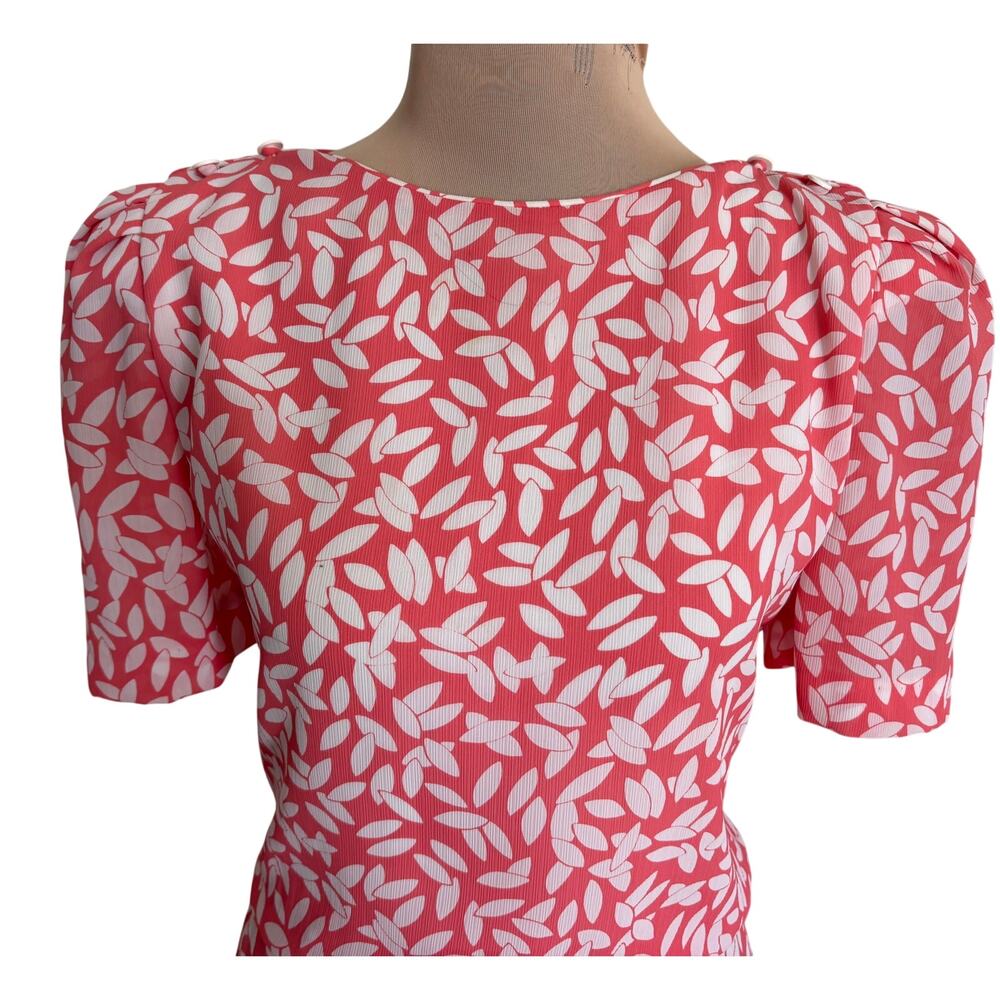 Vintage 80's Diane von Fursteneberg Pleated Leaf Print Blouson Midi Dress 10 - Picture 2 of 10